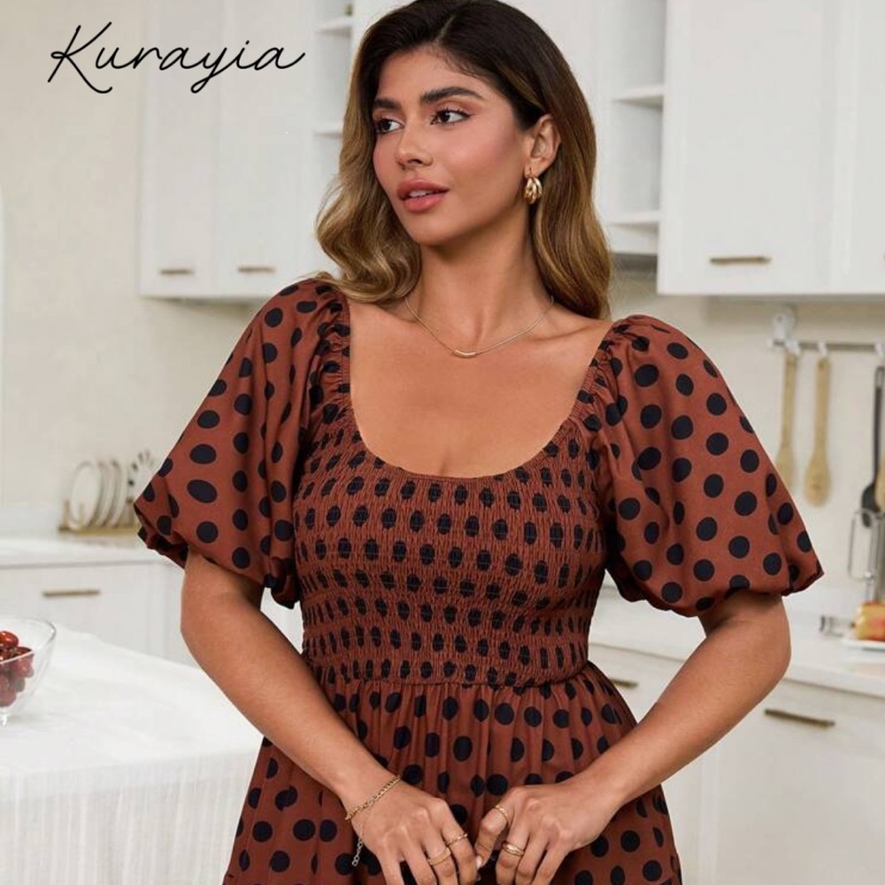 SHEIN Rust and Black Polka Dot Midi Dress